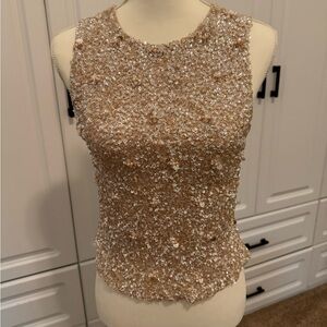 Elegant Sequin Embellished Tan Top